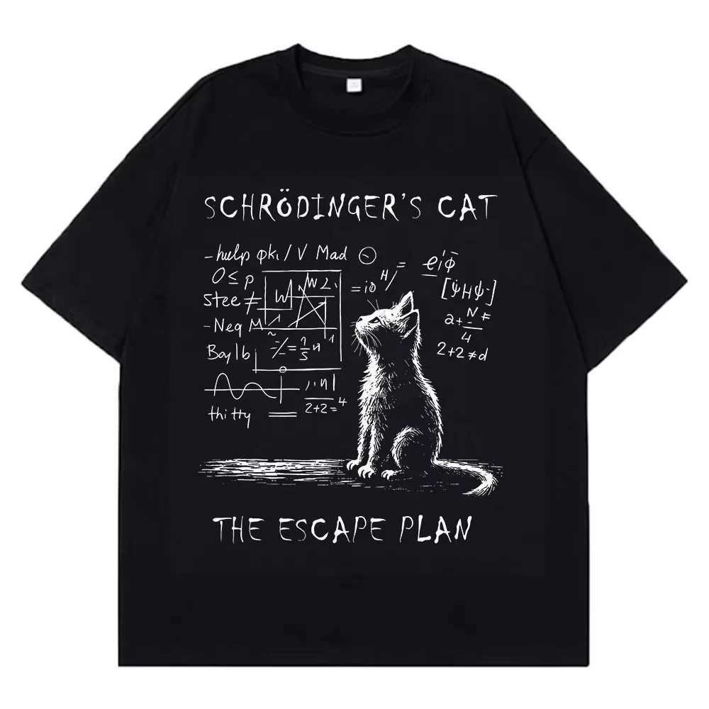 Schrodinger Cat Physics Quantum Mechanics Creative Print Summer Short-sleeved Cotton T Shirt Men Women Streetwear Loose T-shirts M260317