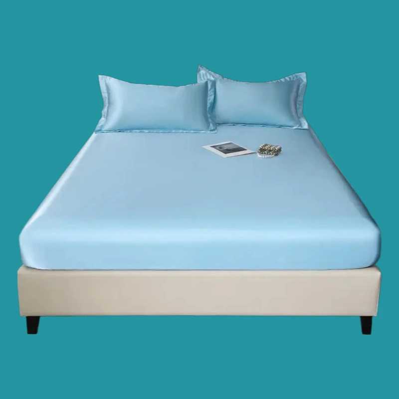2025 new ice silk fitted sheet solid color cool silk mattress protective cover non-slip satin dust cover without mattress D260317
