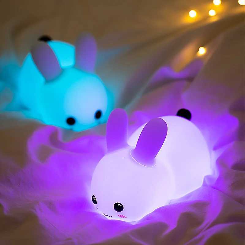 1pc Cute rabbit nightlight remote control dimmable rechargeable silicone rabbit light childrens baby toy gift touch sensor H260316