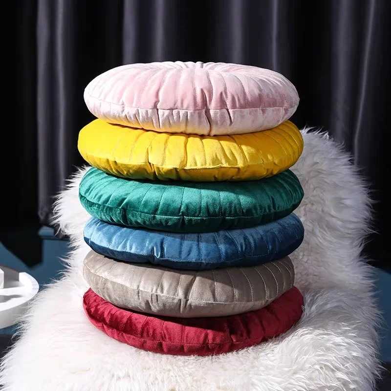 Nordic Pumpkin Throw Pillow Soft Velvet Double Sided Embroidered Button Pillow Circular Tatami Sofa Chair Seat Cushion Luxury D260317