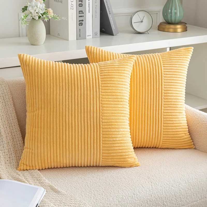 30x50cm 45x45cm 50x50cm Corduroy Throw Pillow Covers Striped Patchwork Yellow Farmhouse Classic Halloween Decor Pillowcases D260317
