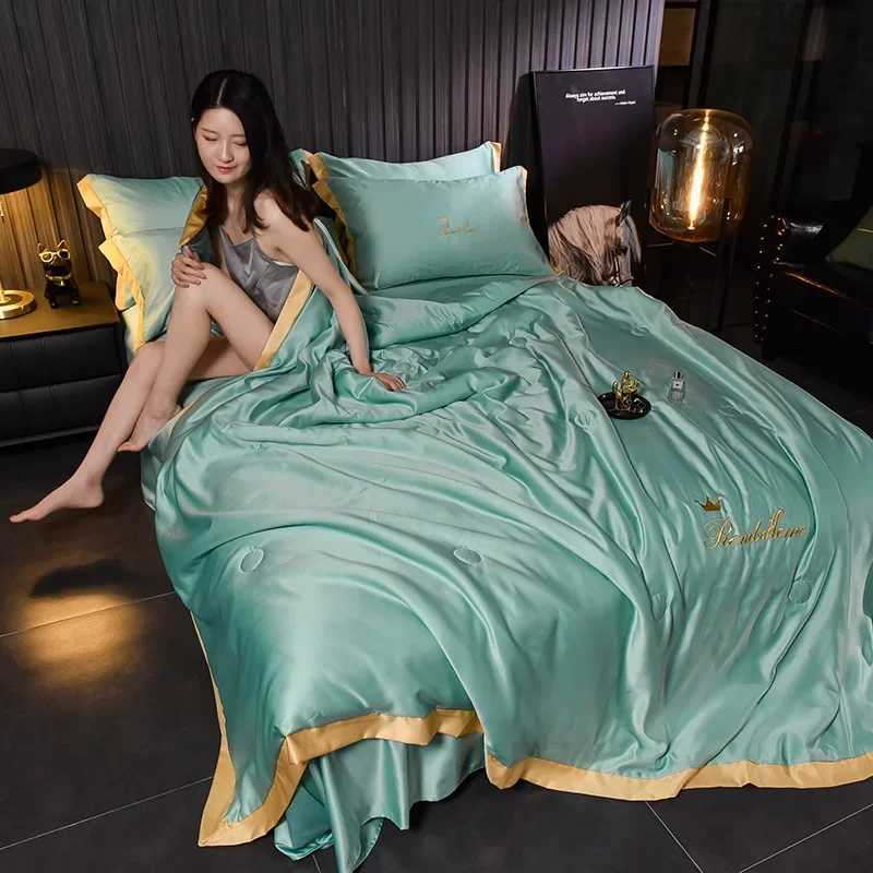 JuwenSilk Simple European Style Ice Silk Summer Cool Quilts Bedroom Nap Air Conditioner Quilted Bedspread S D260317