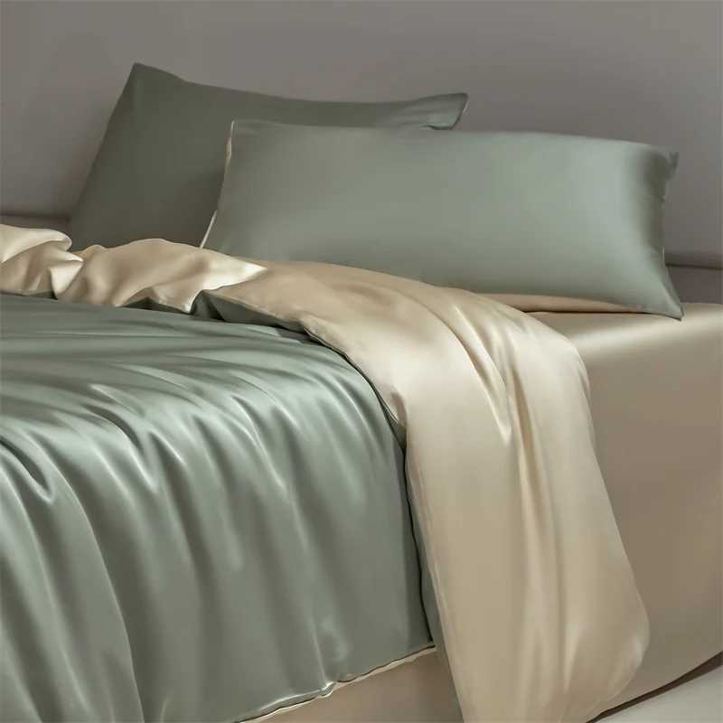 Four piece set of natural silk solid color bedding ice silk smooth nude sleeping bedding D260317