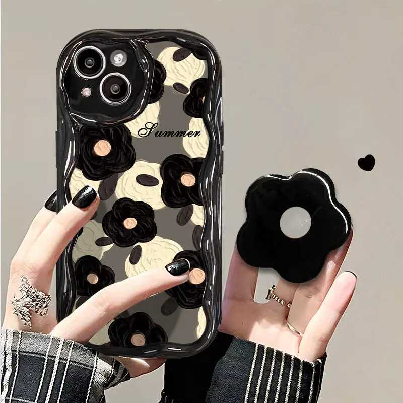 Floral Flower Bracket Case Cover for Galaxy S25 S24 FE S22 S23 tra Plus A56 A55 A35 A54 A15 A16 A17 5G Wavy Shell C260314