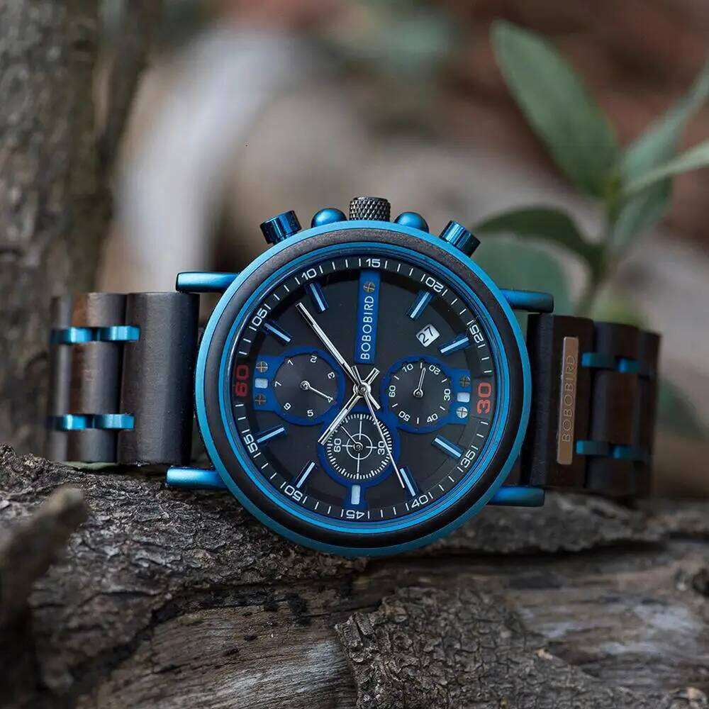 reloj hombre BOBO BIRD New Wooden Watch Men Top Brand Luxury Chronograph Quartz Watches for Man Customized 26H0317
