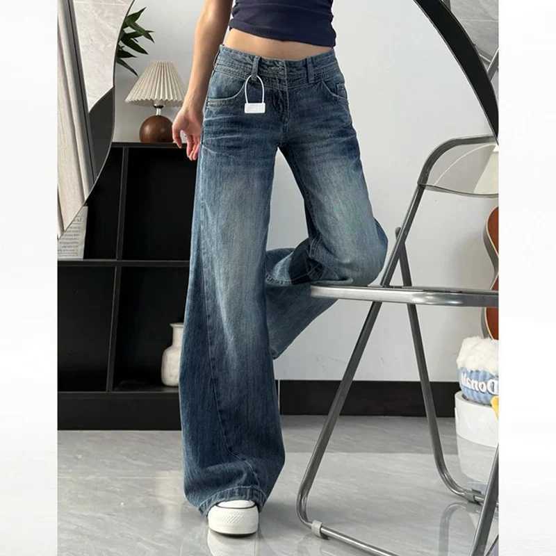 Female Solid Casual Baggy Jeans s Retro Fashion High Waist Denim Trousers Lady Designer Comfortable Wide Leg Pants M260317