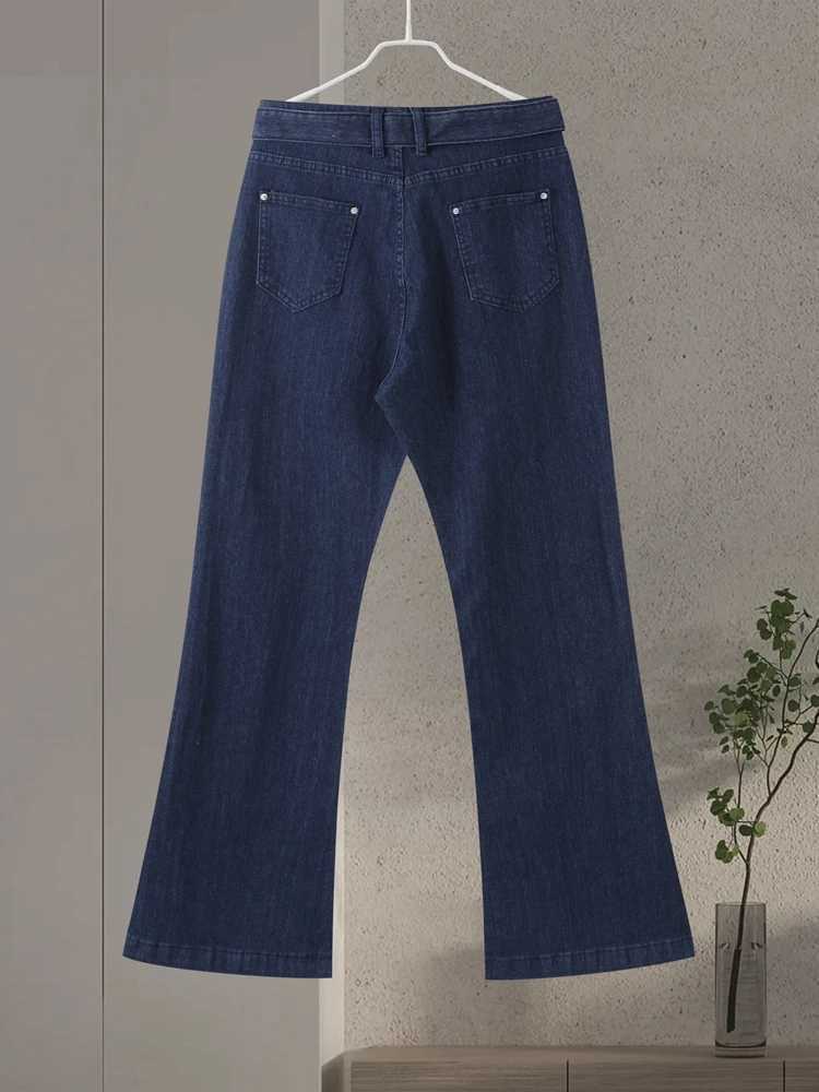Belt Flare Pants Women Denim 2026 Spring Hip Package Elegant Long Jeans Woman Lace Up Pocket Streetwear High Waist Lady TrousersT260317