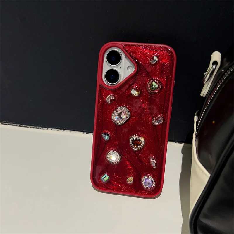 Fashion Luxury Glitter Rhinestone Diamand Phone Case For iPhone 17 16 Pro Max 15 13 14 12 11 Red Silicone Back Cover C260314