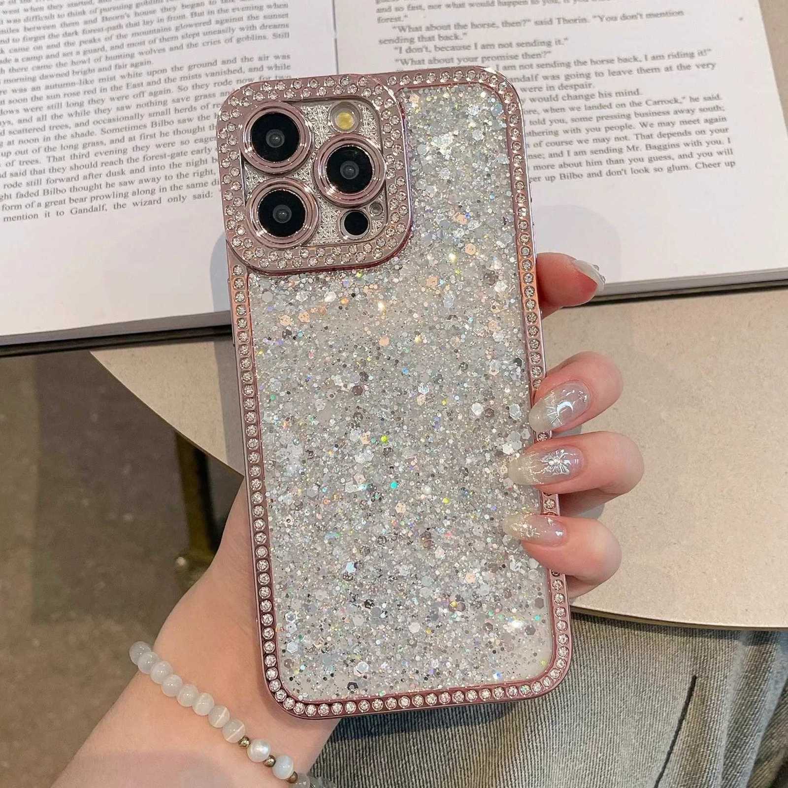Luxury Diamond Frame Bling Sequins Glitter Case For iPhone 15 14 13 12 11 Pro Max Plus Clear Soft Silicone Shockproof Cover C260314