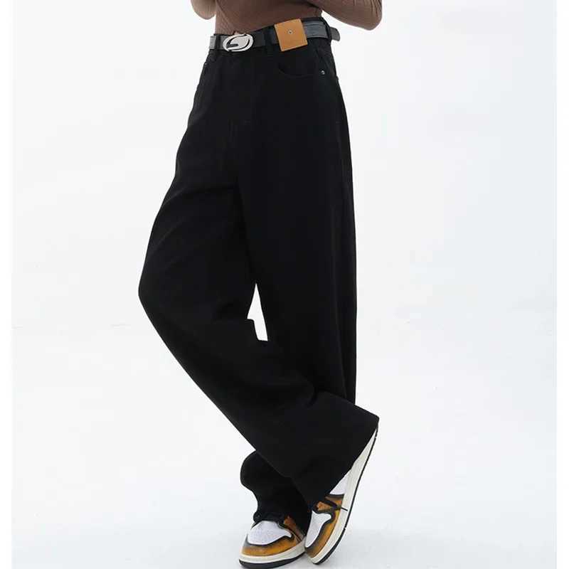 Woman High Waist 90s Vintage Stacked Baggy Jeans Lady Oversized Gothic Wide Leg Pants Lady Fashion Black Blue Y2k Denim Trousers M260317