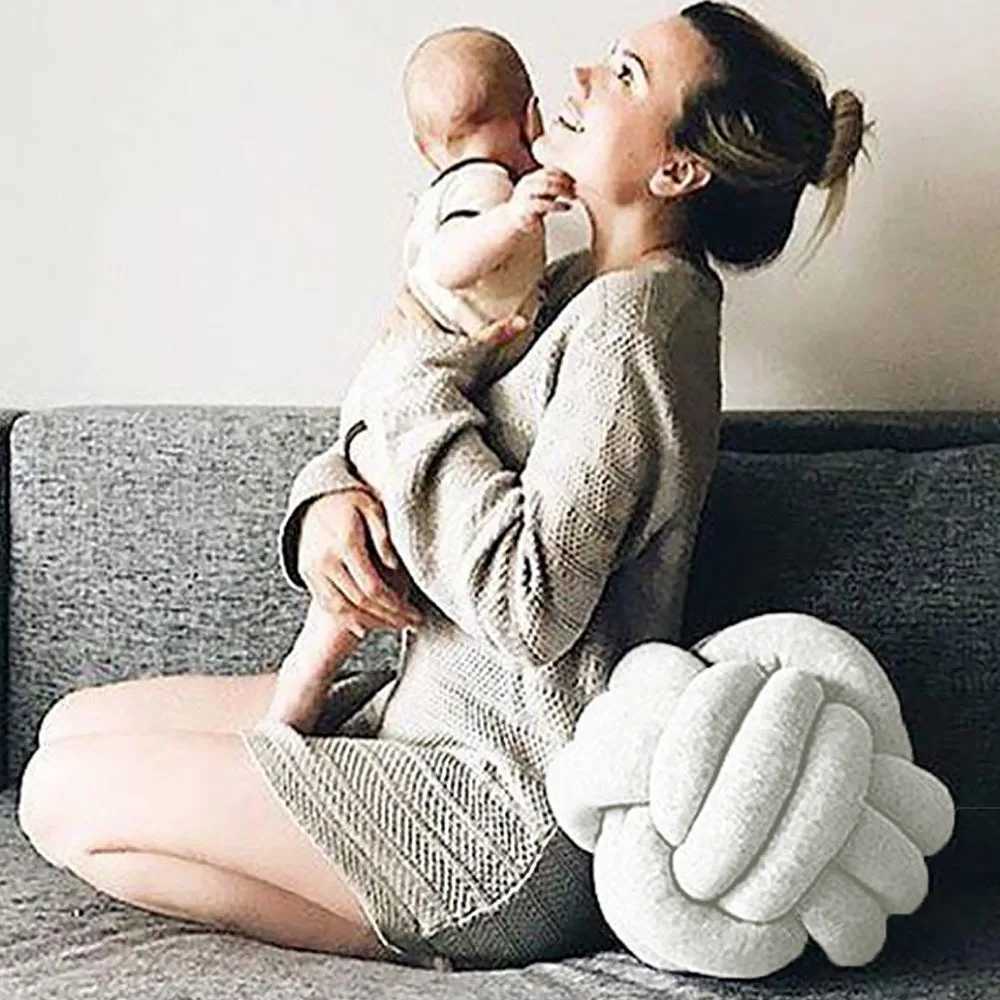 Warm Nordic Style Round Pillow Cushion Velvet Knotted Cushion Solid Baby Rest Sleep Dolls Stuffed Kid Adult Bedroom Decor D260317