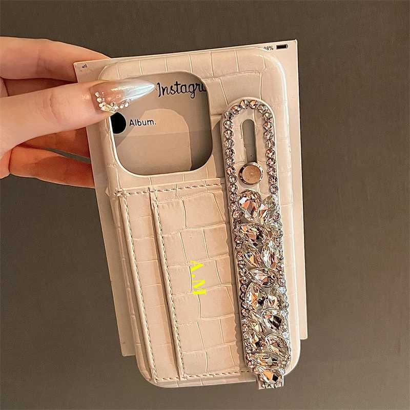 crocodile skin leather phone case cust Name for iPhone12 13 14 15 16Prax 16plusanti-fall card holder wristband diamond C260314