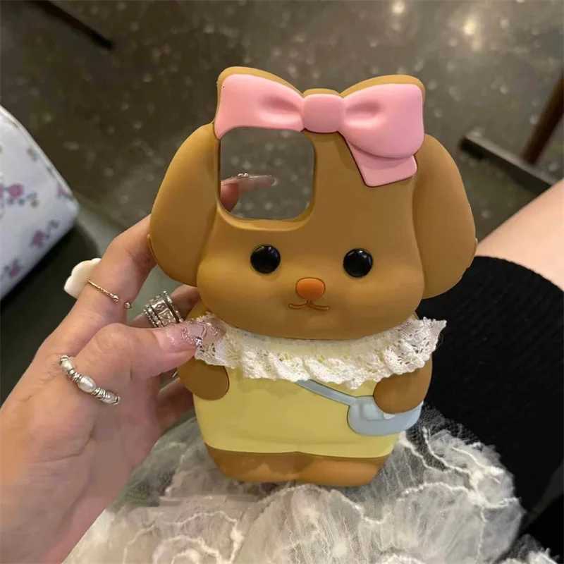Silicone Cartoon Bow Dog Suitable For Iphone 15 Pro Max Phone Case All Inclusive 12 13 14 Protective Case C260314