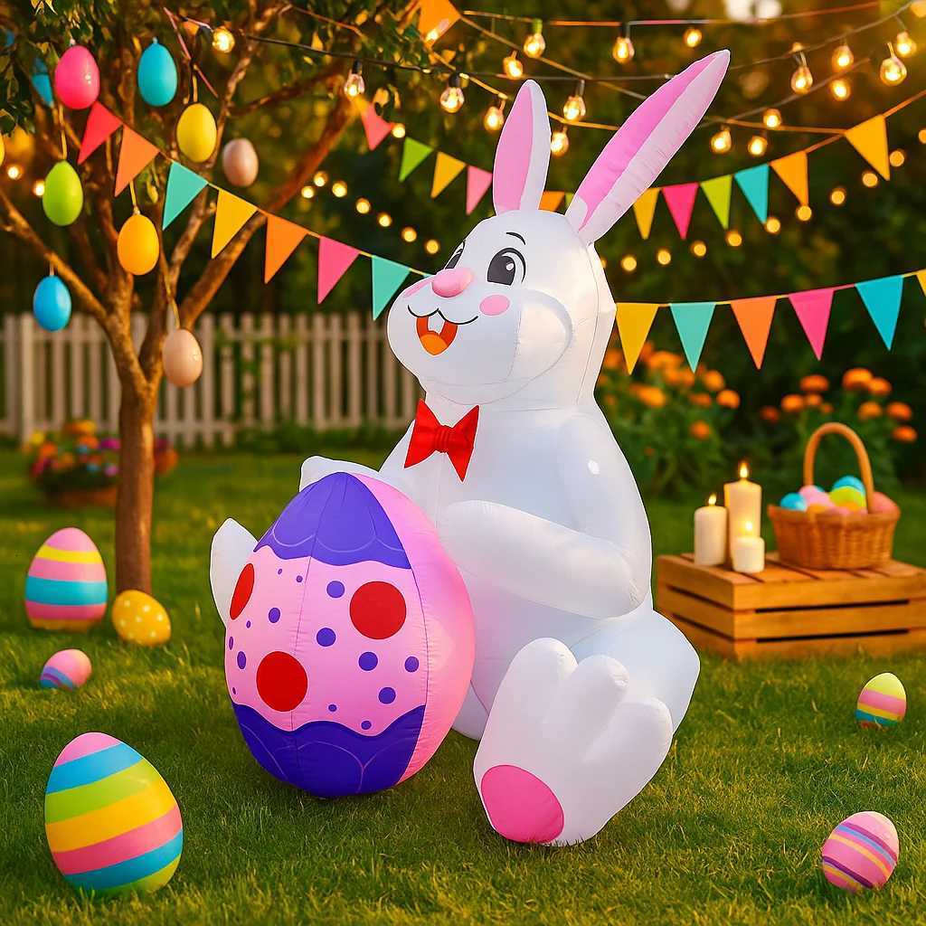 18M/59FT Inflatable Model Easter Holiday Festival Rabbit Blue Easter Egg DIY Decoration Outdoor Garden Yard LED Light Decor H260316
