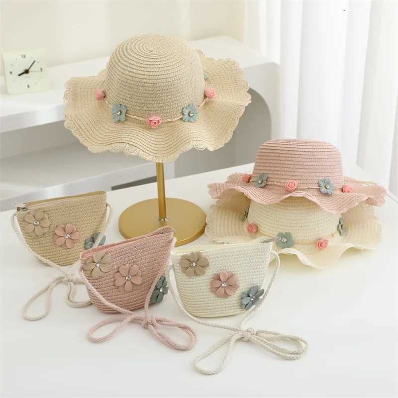 Summer child casual butterfly straw hat handbags Sets Kid girls Outdoor holiday panama cap straw bags Sun hat 2pcs H260317 - view 3