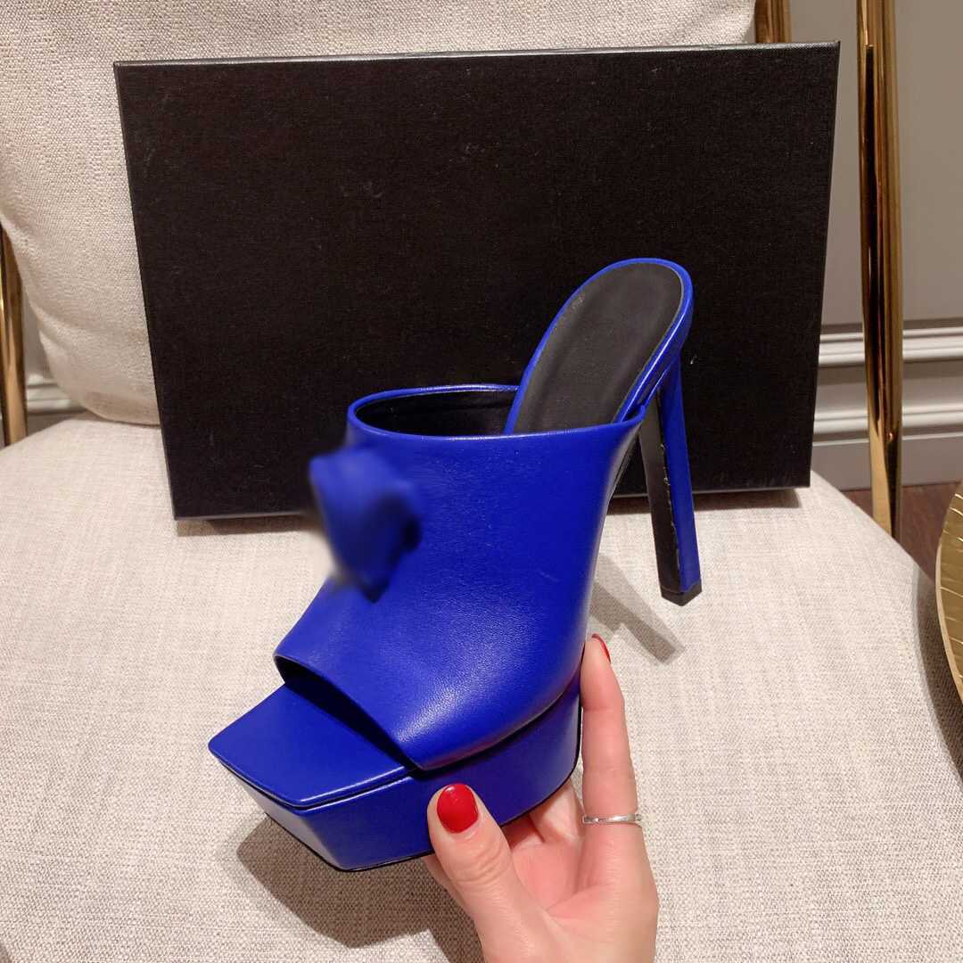 Fashion platform slippers high-heeled sandals stiletto mules Leather high Heels slip-on open toe for women Luxury Designers shoes