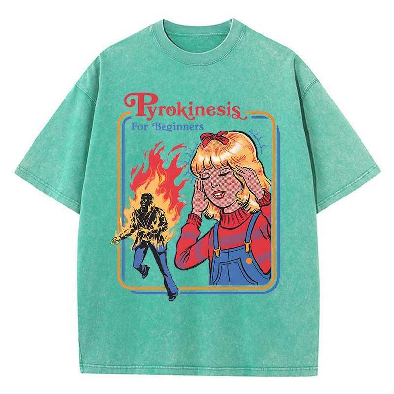 Pyrokinesis For Beginners Washed Retro Men T-Shirts Fashion Cotton Clothes Loose Oversize T Shirt Casual Tee Cotton Tops Couple M260317