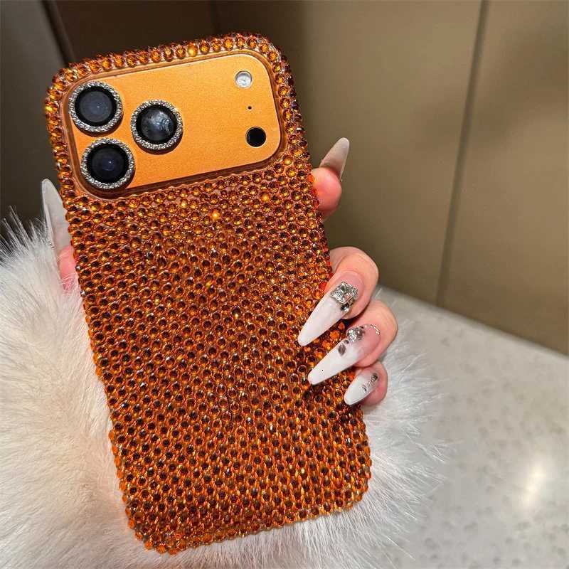 Luxury ar Orange Glitter Rhinestone Bling Phone Case For iPhone 17 Pro Max Air 11 12 13 14 15 16 Prax Shining Back Cover C260314