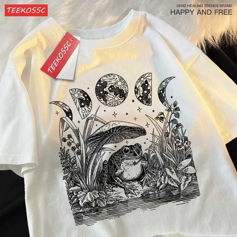 Cute Cottagecore Aesthetic Frog Mushroom Moon Witchy T-Shirts Men Women Tee Clothes T Shirt Loose T Shirts Cotton Casual Tops M260317