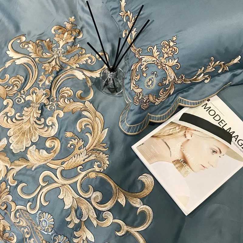 European style Egyptian 100 Cotton Bedding Set Golden Embroidery Home Textiles Duvet Sheet Pillowcases Set Full King Queen Size D260317