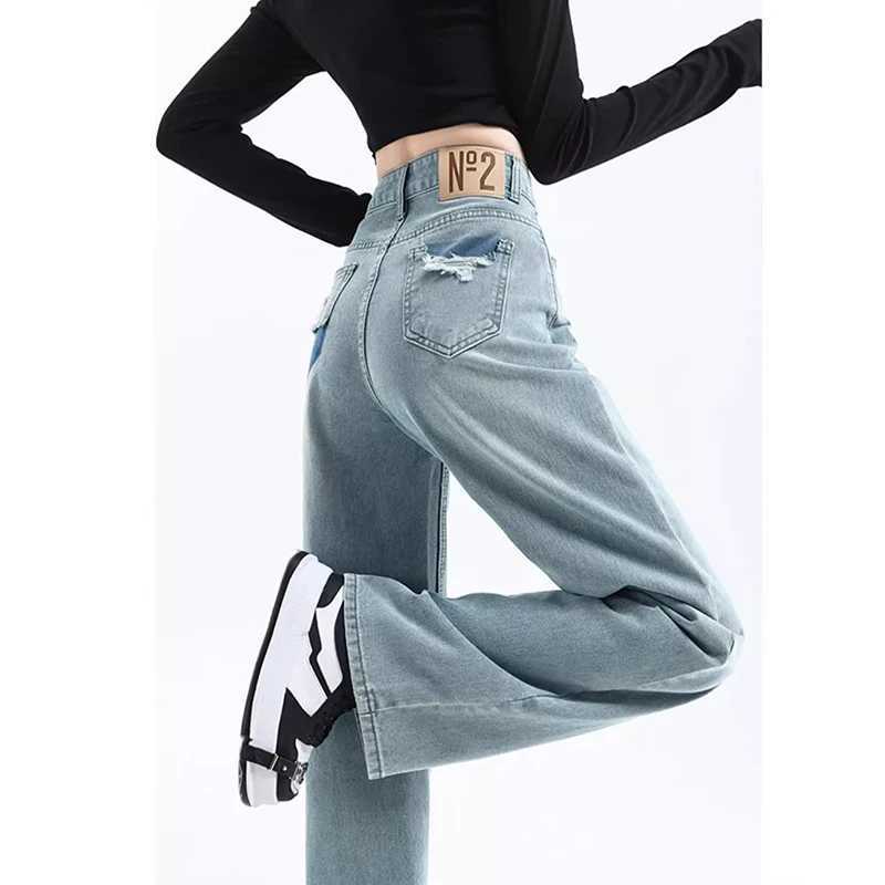 New Designer s High Waist Jeans Female Korean Classic Wide Leg Denim Trousers Women Fashion Casual Daily Pants M260317