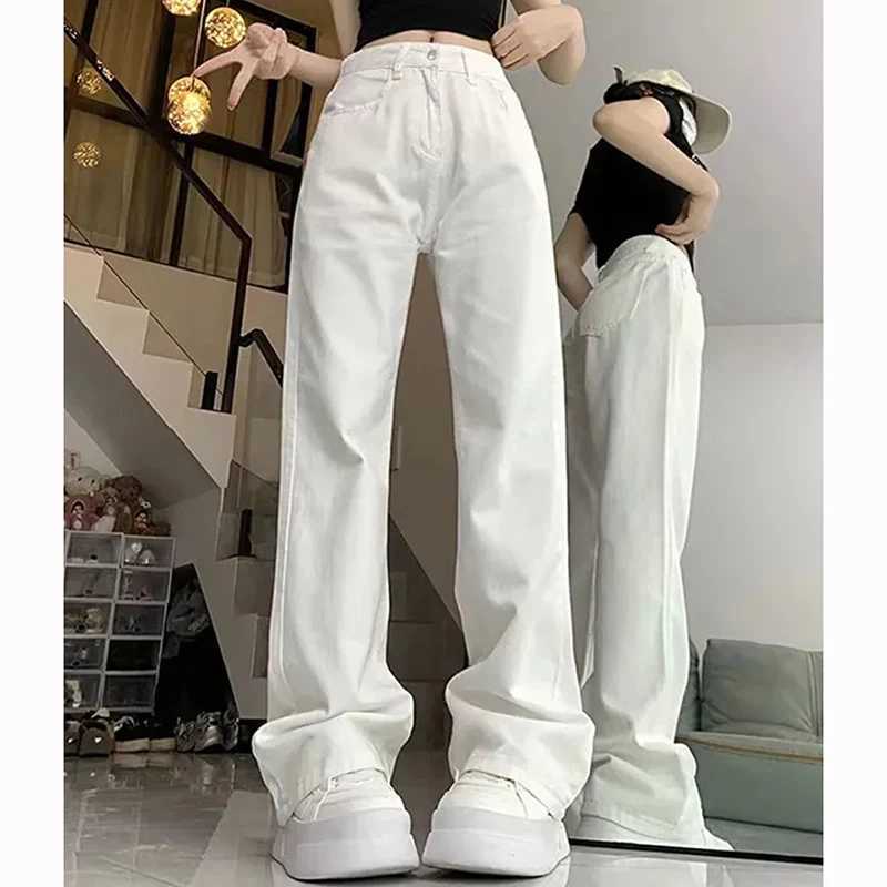 Hot Sale Female Solid High Waist Jeans Classic s Thin Straight Leg Pants Women Korean Fashion Casual Denim Trousers M260317