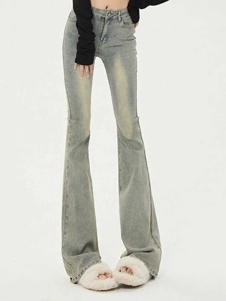 Ins Women Korean High Waist Flared Jeans Female High Street Boot Cut Pants Lady Y2k 2000s Yellow Denim Bell Bottom TrousersT260317