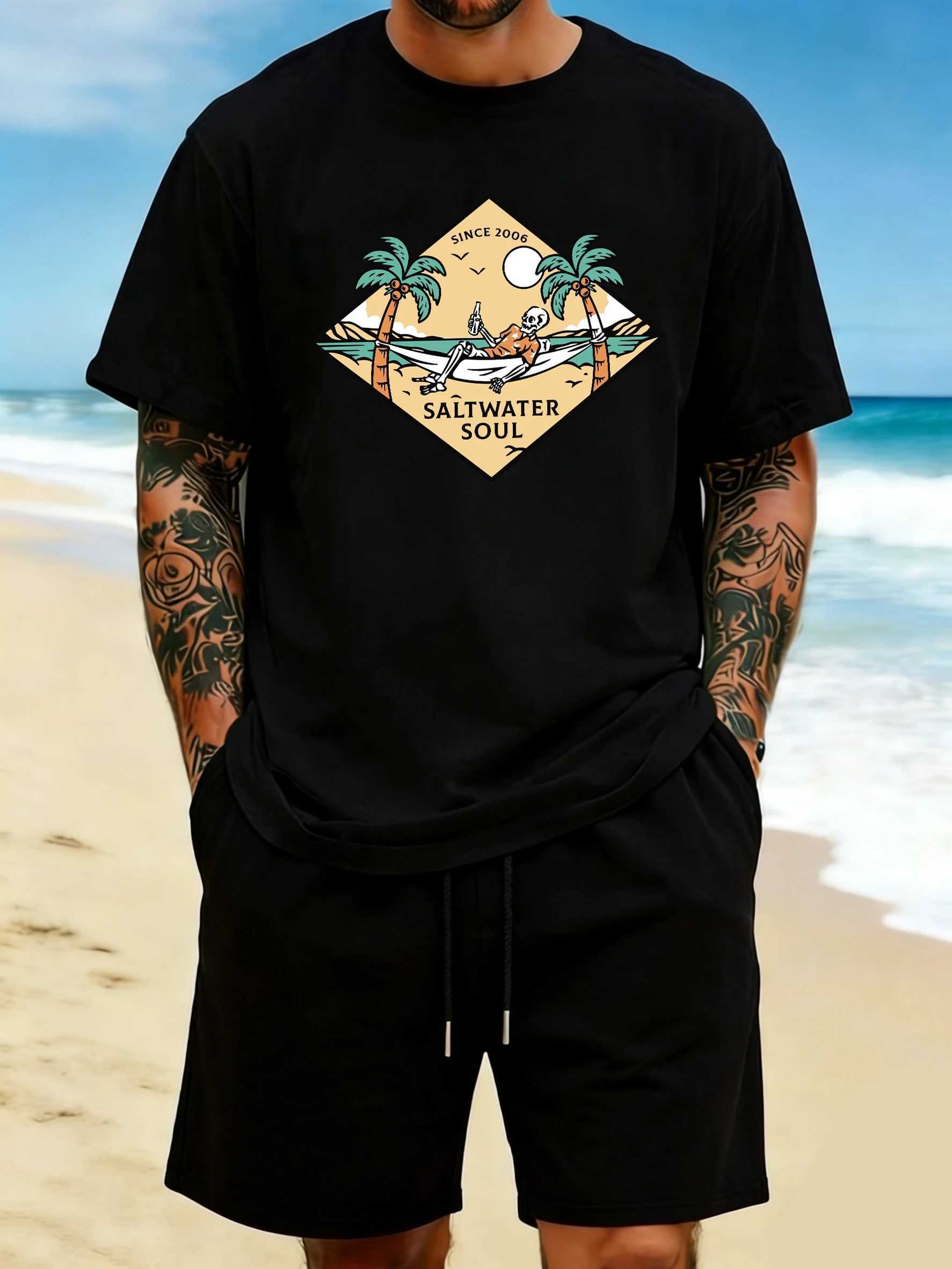 Saltwater Soul Since 2006 Pattern Men Commute Basic T Shirt O-Neck Cotton Streetwear Casual Loose Clothing Summer Soft T-Shirt M260317