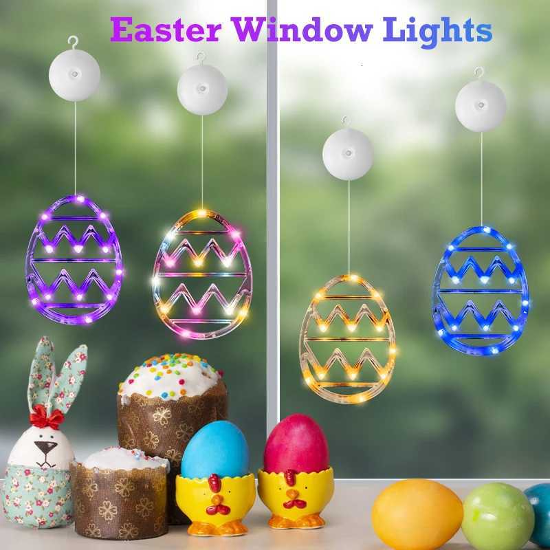 Easter Window Lights Hanging Ornaments 2024 Easter Eggs with Suction Cup for Indoor Home Window Door Farmhouse Decoration H260316