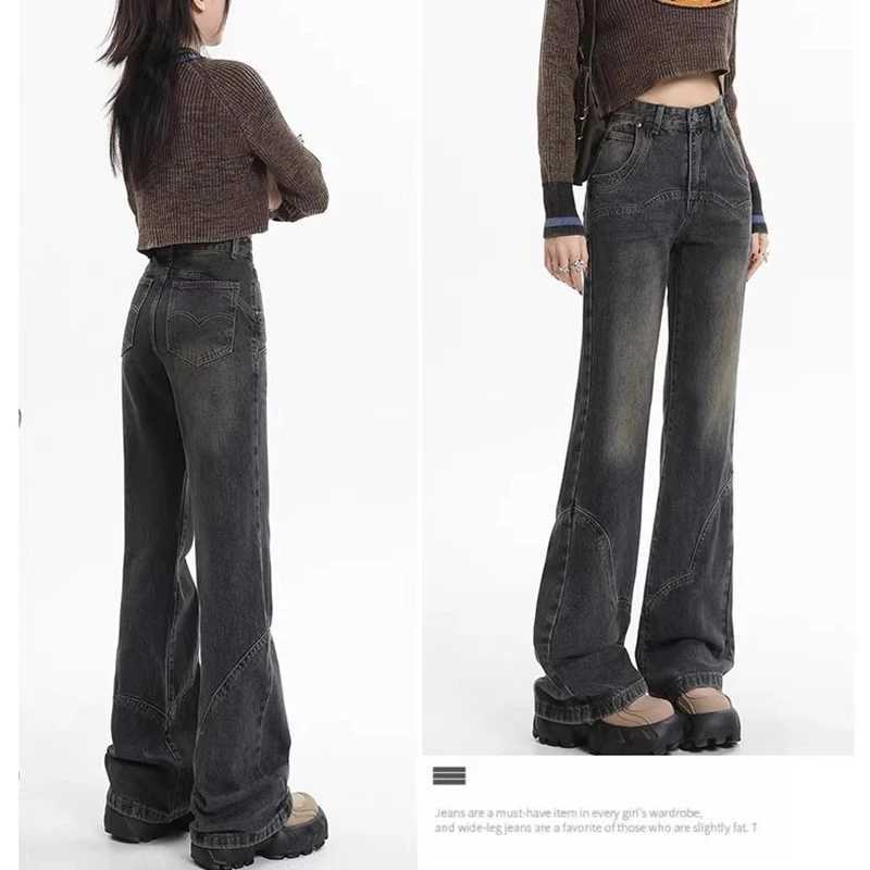 New Vintage High Waist s Flared Jeans Lady Chic Korean Solid Denim Trousers Women Fashion Casual Straight Leg Pants M260317