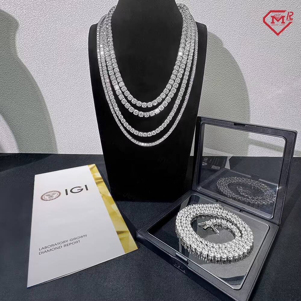 CVD IGI Certified Lab Grown Diamond Tennis Chain Necklace Vvs Iced Out 925 Silver Lab Diamond Chain