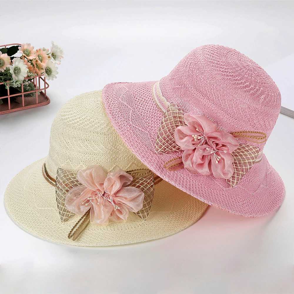 Fashion Sunscreen Beach Hat Casual Sun Cap Bucket Hat Bow Flowers Straw Hat Spring Summer Elegant Foldable Women Wide Brim Hat H260317 - view 5