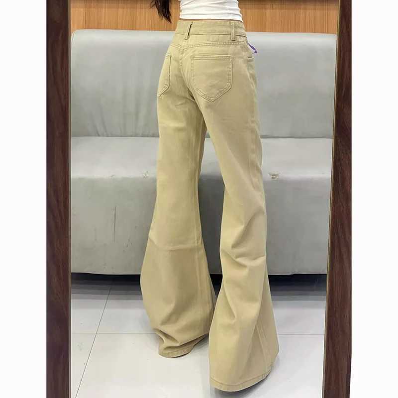Hot Sale s Khaki Low Waist Flared Jeans 2025 Classic Women Denim Trousers Female Retro Casual Straight Leg Pants M260317