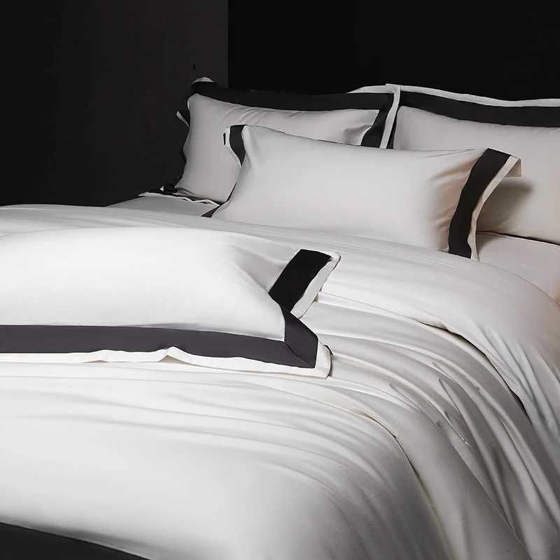 4Pcs Premium 1000TC Egyptian Cotton Solid Color Hotel Style Wide Edge Bedding Set Duvet Cover Bed Sheet/Fitted Sheet Pillowcases D260317