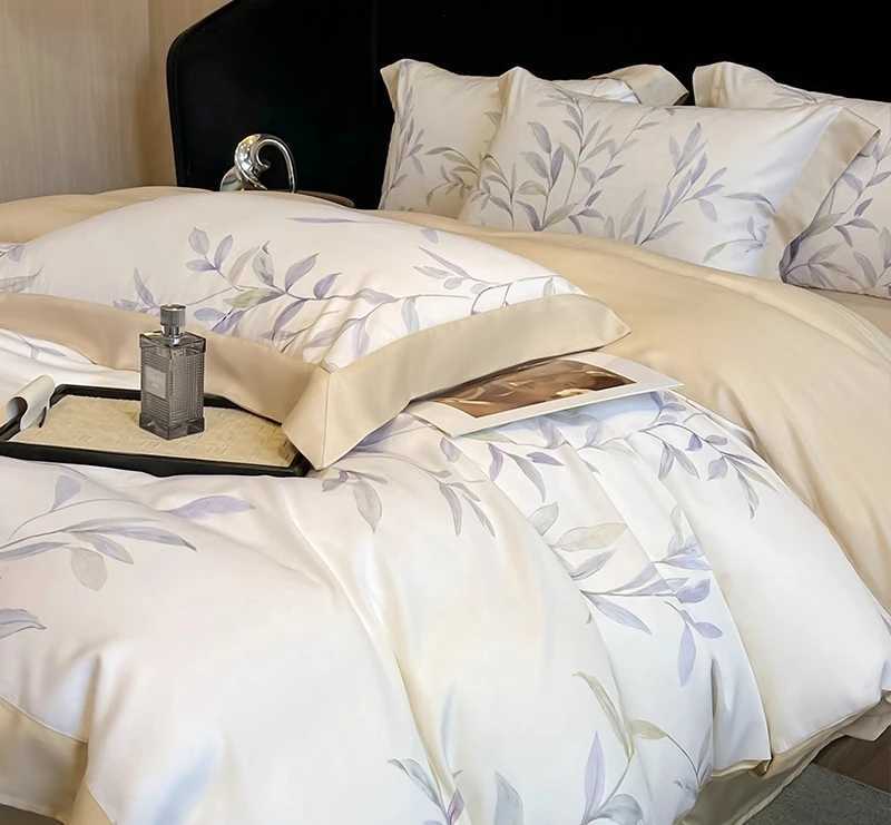 Summer Lyocell Four-Piece Set High-end Pastoral Print Bedding Duvet Cover 200x230 220x240 Naked Sleeping Cool Ice Silk D260317