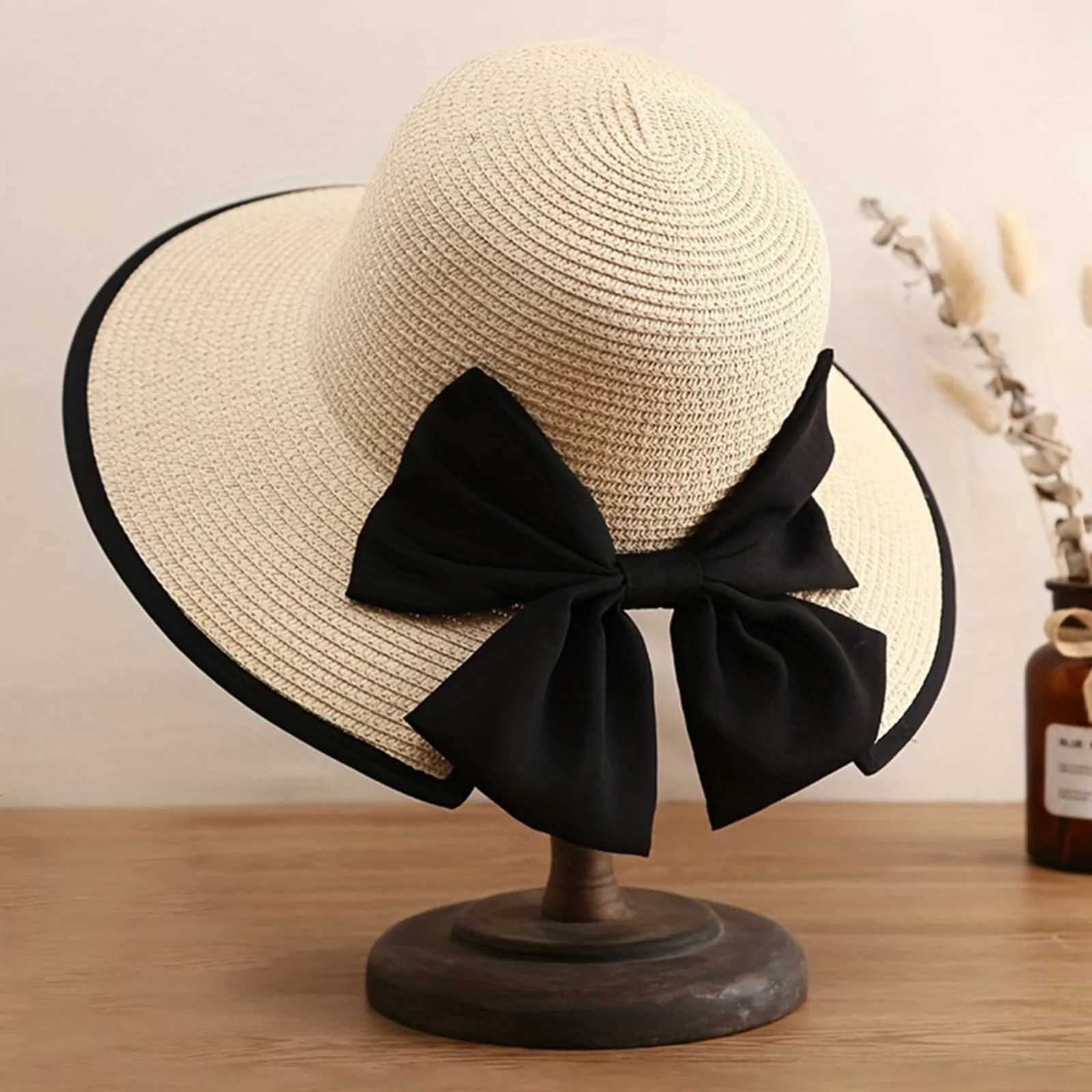 Womens Wide Brim Straw Hat with Bowknot Summer Straw Sun Hat Beach Vacation Sun Protection Hats for Outdoor Travel Photography H260317 - view 6