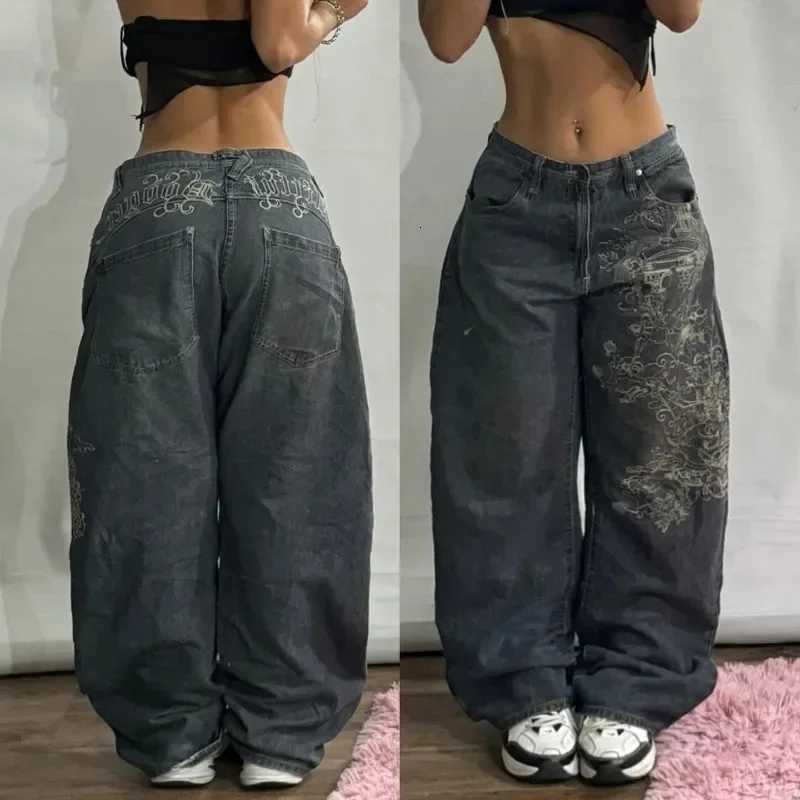 Vintage Popular Washing Old New Embroidered Baggy Jeans Women Y2K Gothic Hip-hop Rock Casual Joker Wide-leg Pants StreetwearT260317