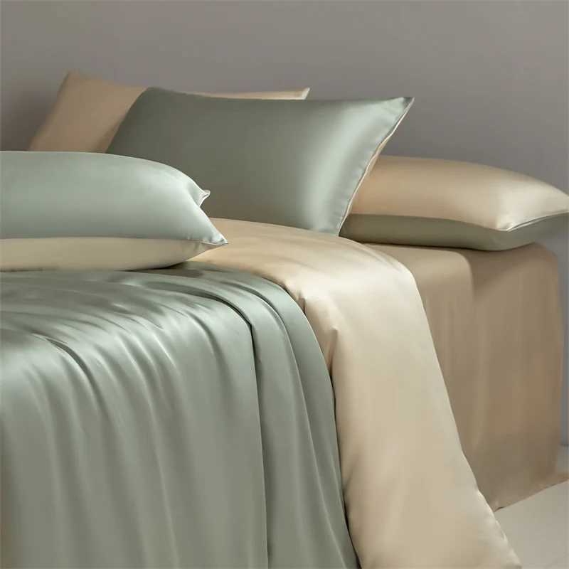 Four piece set of natural silk solid color bedding ice silk smooth nude sleeping bedding D260317