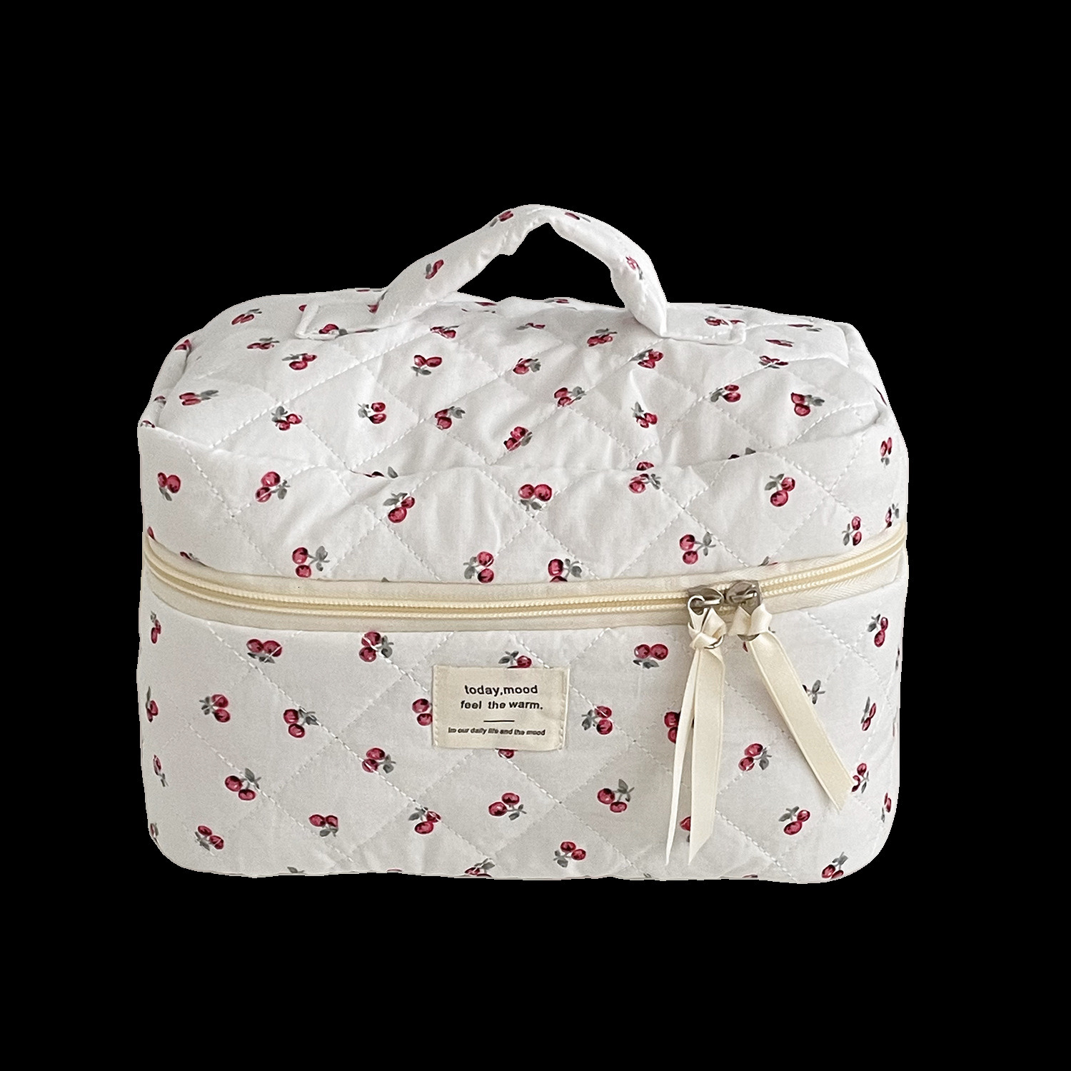 Storage Cherry Bags Women Makeup Portable Cute Ladies Cosmetic Toiletry Storage & Pouch Travel Storage Bags Cotton Quilted Zipper Bag