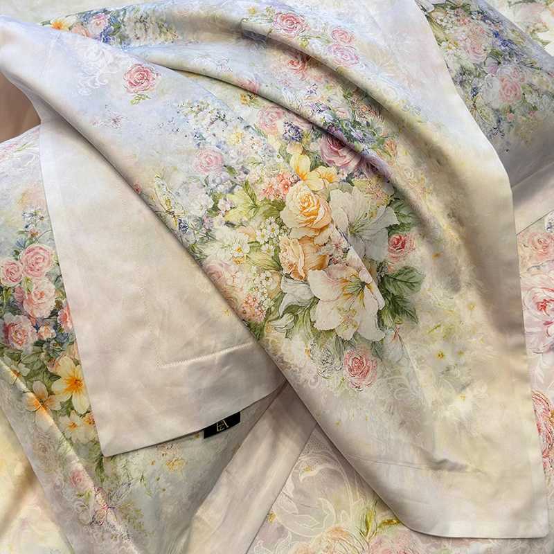 1000TC Egyptian Cotton Blooming Flowers Prints Luxury Queen King Size Bedding Set Duvet Cover Flat/Fitted Sheet Pillowcases 4Pcs D260317