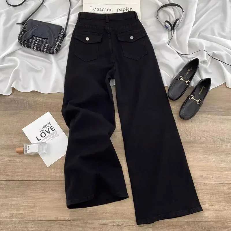 Lady Chic Black Wide Leg Jeans Female Vintage Baggy Denim Trousers s Classic Designer Streetwear High Waist Pants M260317