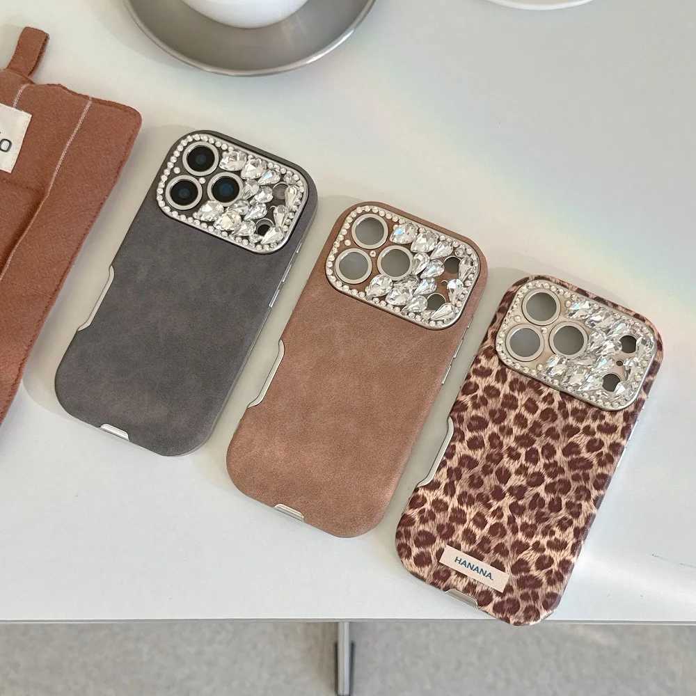 Luxury Leather Solid Color Phone Case For iPhone 17 16 15 14 Plus 13 Pro Max Rhinestone Lens Shockproof Protective Back Cover C260314