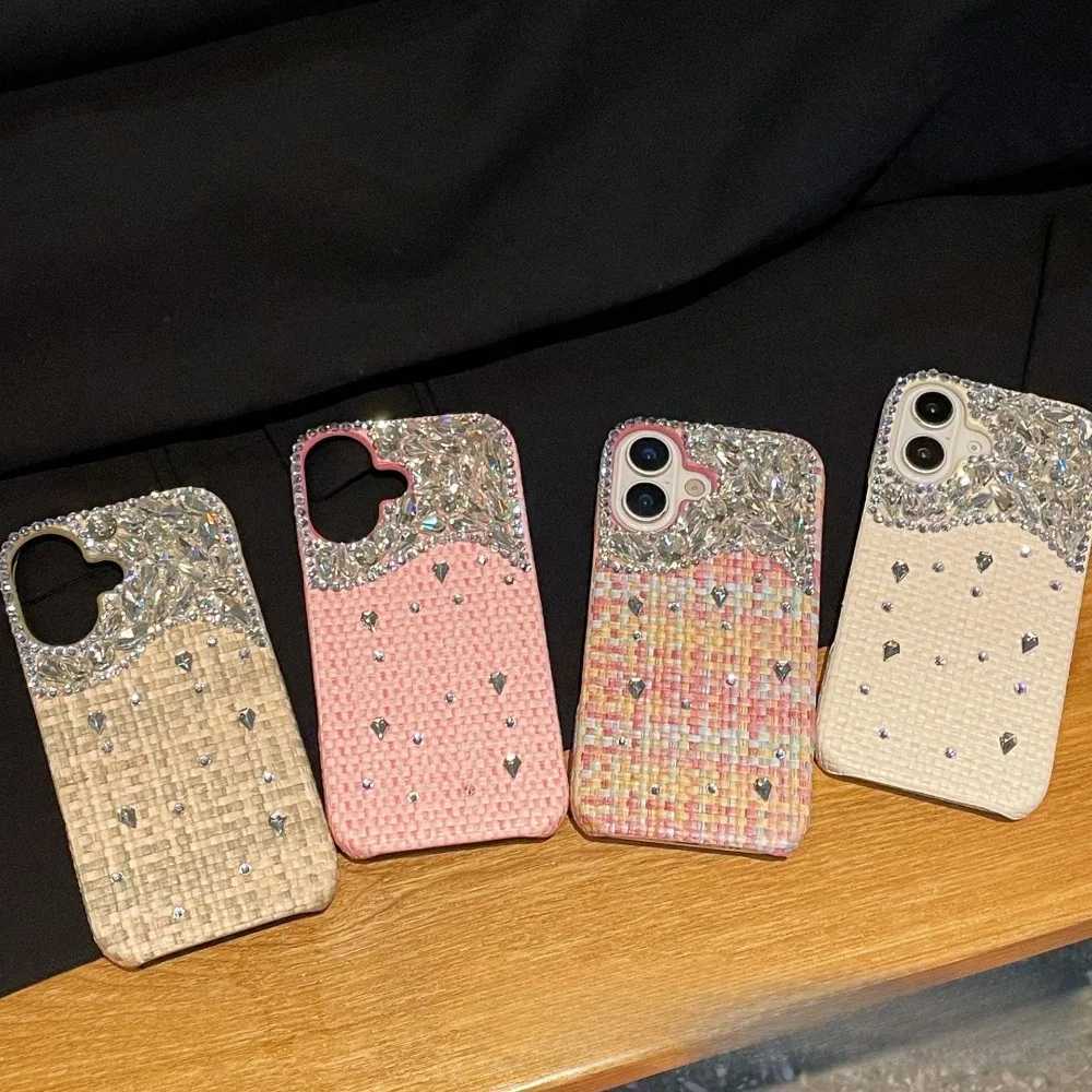 Braided 3D rhinestone mobile phone case for iPhone 16Prax 15Plus 14Pro 13 luxury half-pack anti-drop protective cover C260314