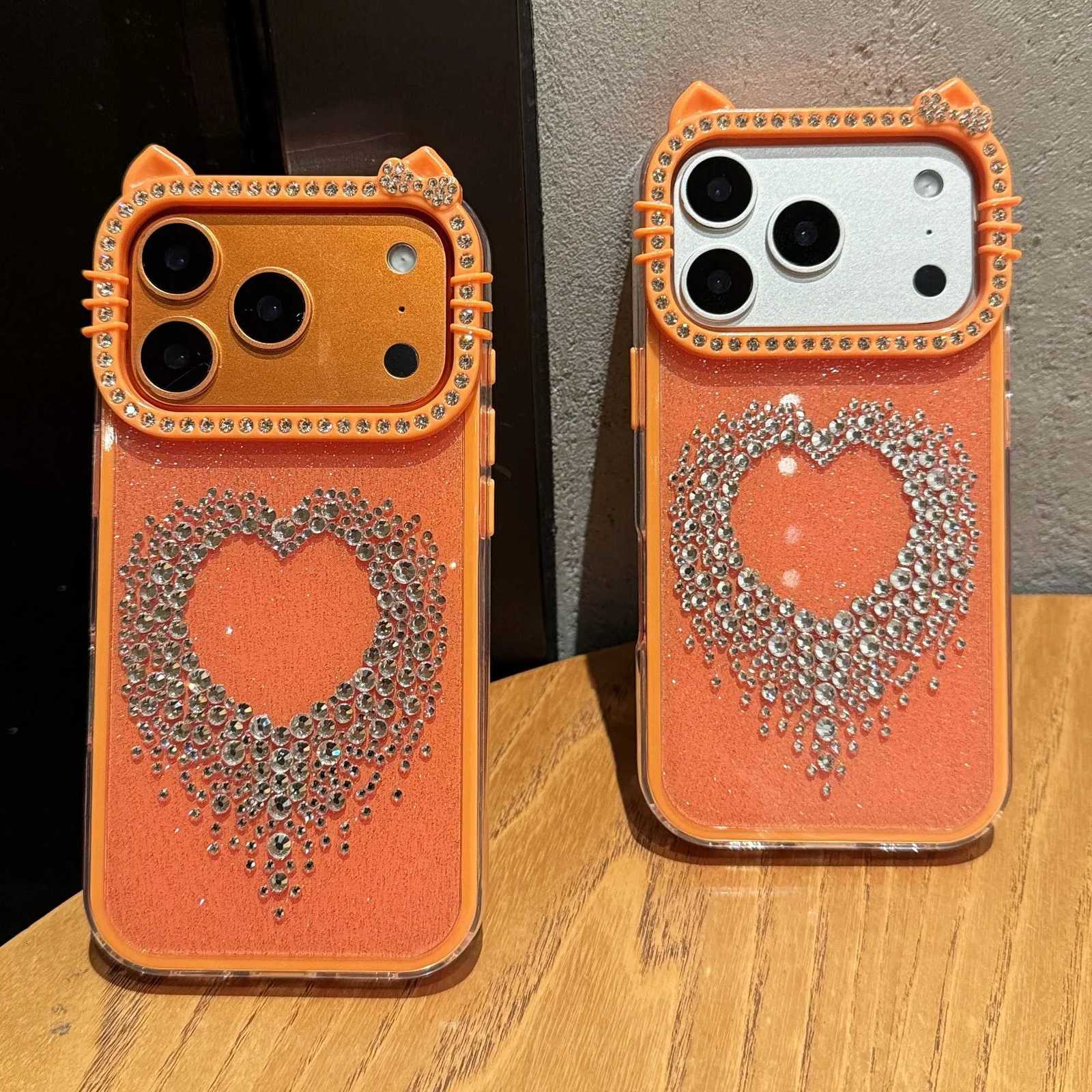 Diamond Cat Ear Cover Funda For iPhone 17 Pro Max 16 Pro Rhinestone Cases For iPhone 15 Prax 14Pro 13Pro Shockroof Case C260314