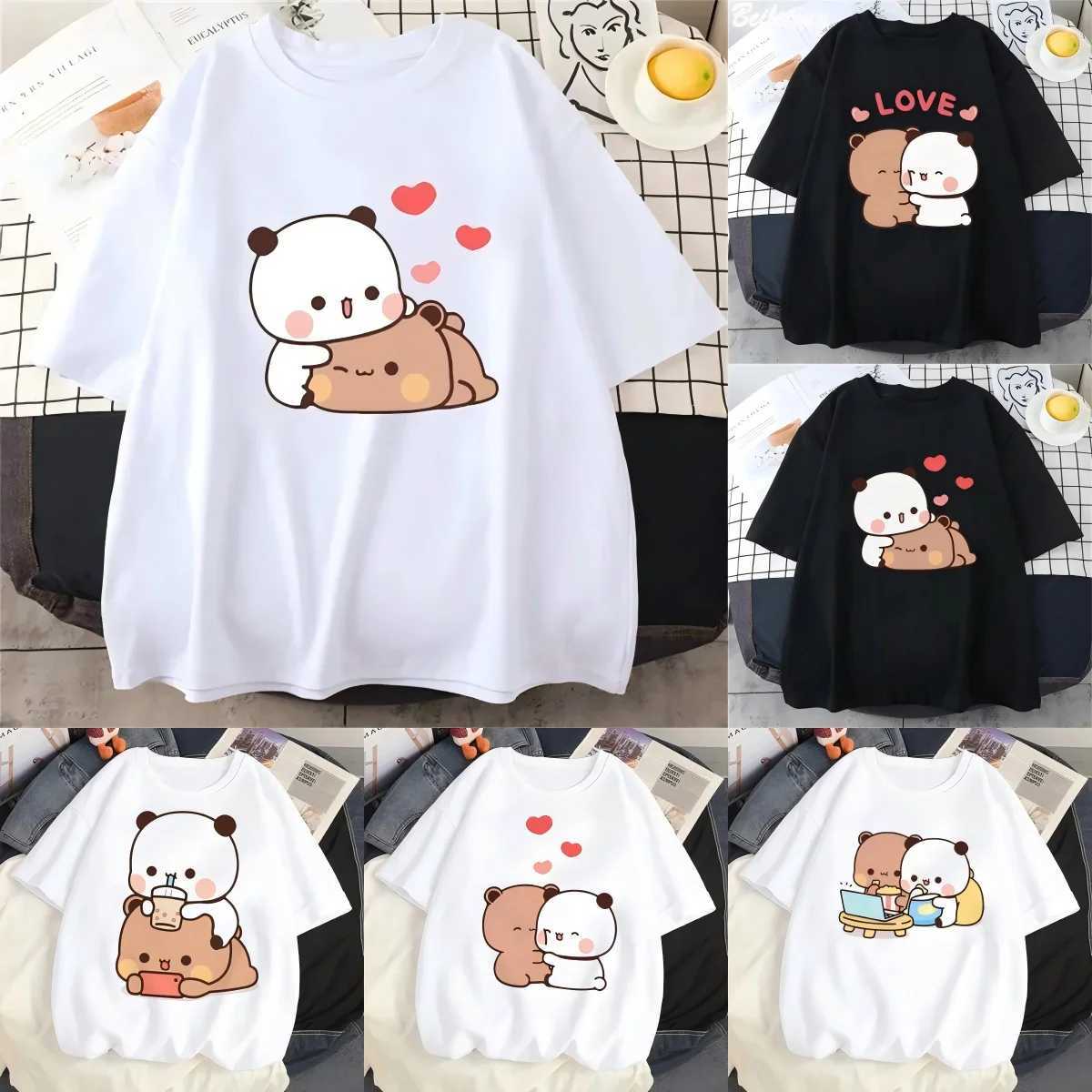Cute Bear LOVE T Shirt Women Bubu Dudu Couple Tops Tee Summer Short Sleeve Tshirts Female Korean Casual T-shirt Camisetas M260317