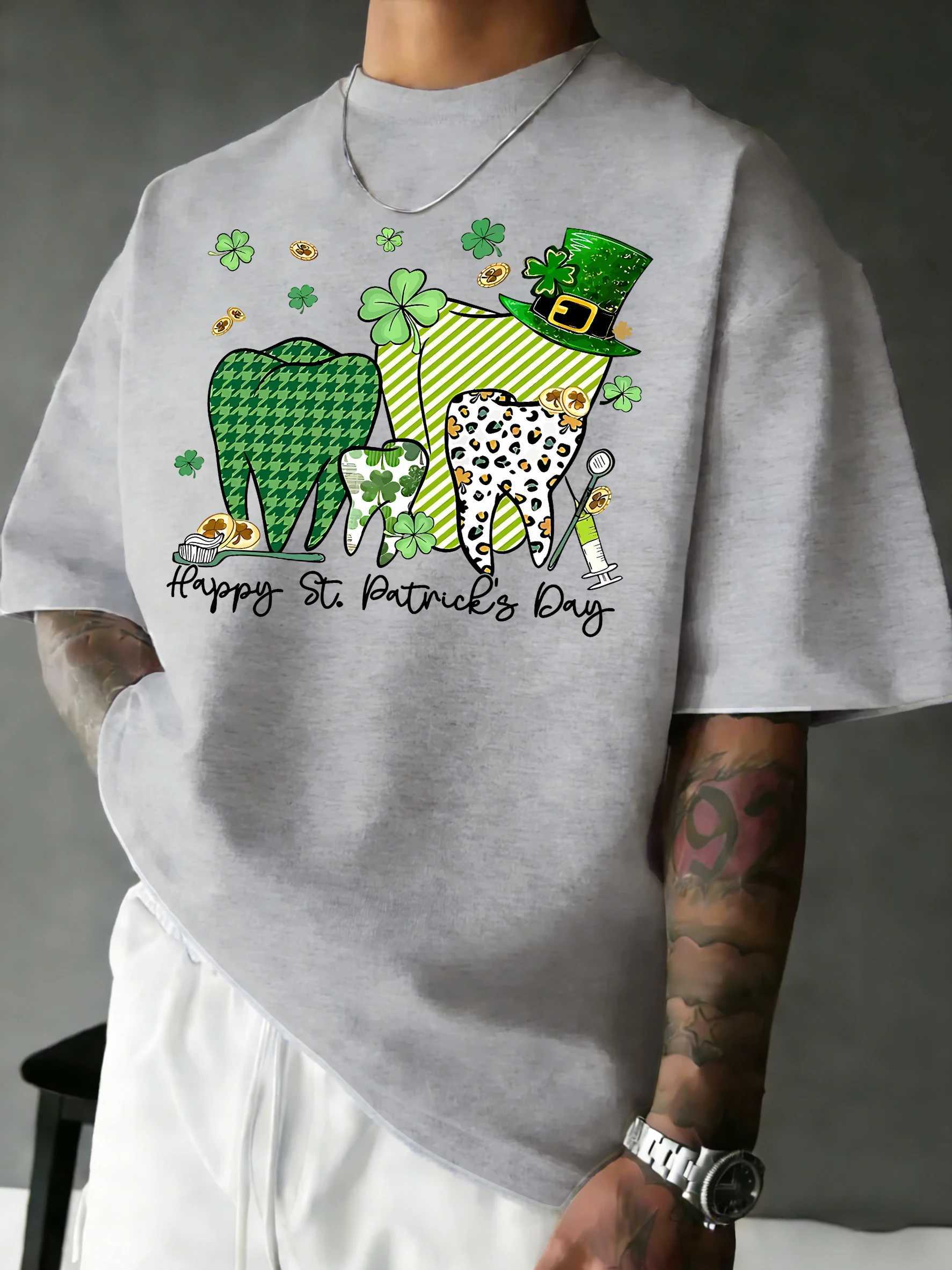 Happy St PatrickS Day Dentalprint Man T-Shirt Casual Loose T Shirts Hip Hop Cotton Sportswear Summer Crewneck Short Sleeve M260317