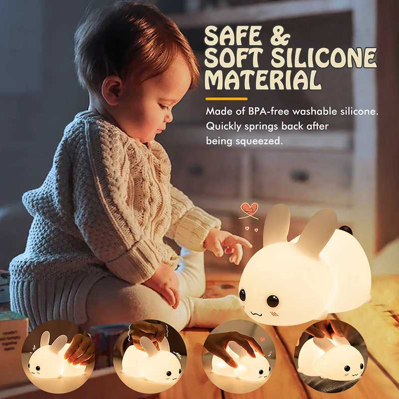 1pc Cute rabbit nightlight remote control dimmable rechargeable silicone rabbit light childrens baby toy gift touch sensor H260316