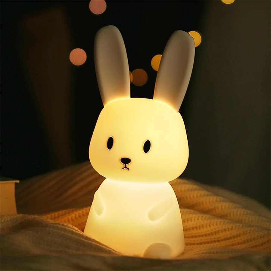 LED Night Light cute Rabbit Animal Cartoon Silicone Lamp Dimmable USB Rechargeable For Children kids bedroom gift Sleeping light H260316