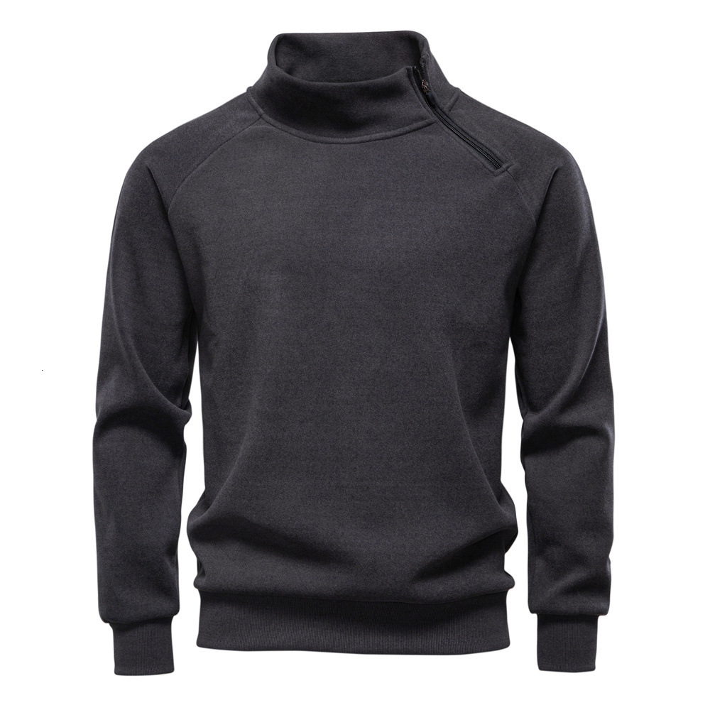 Autumn Winter New Diagonal Shirt Zipper Fleece Thick Swea Stand Hoodie Collar Polo Trendy Men's Jacket Coat