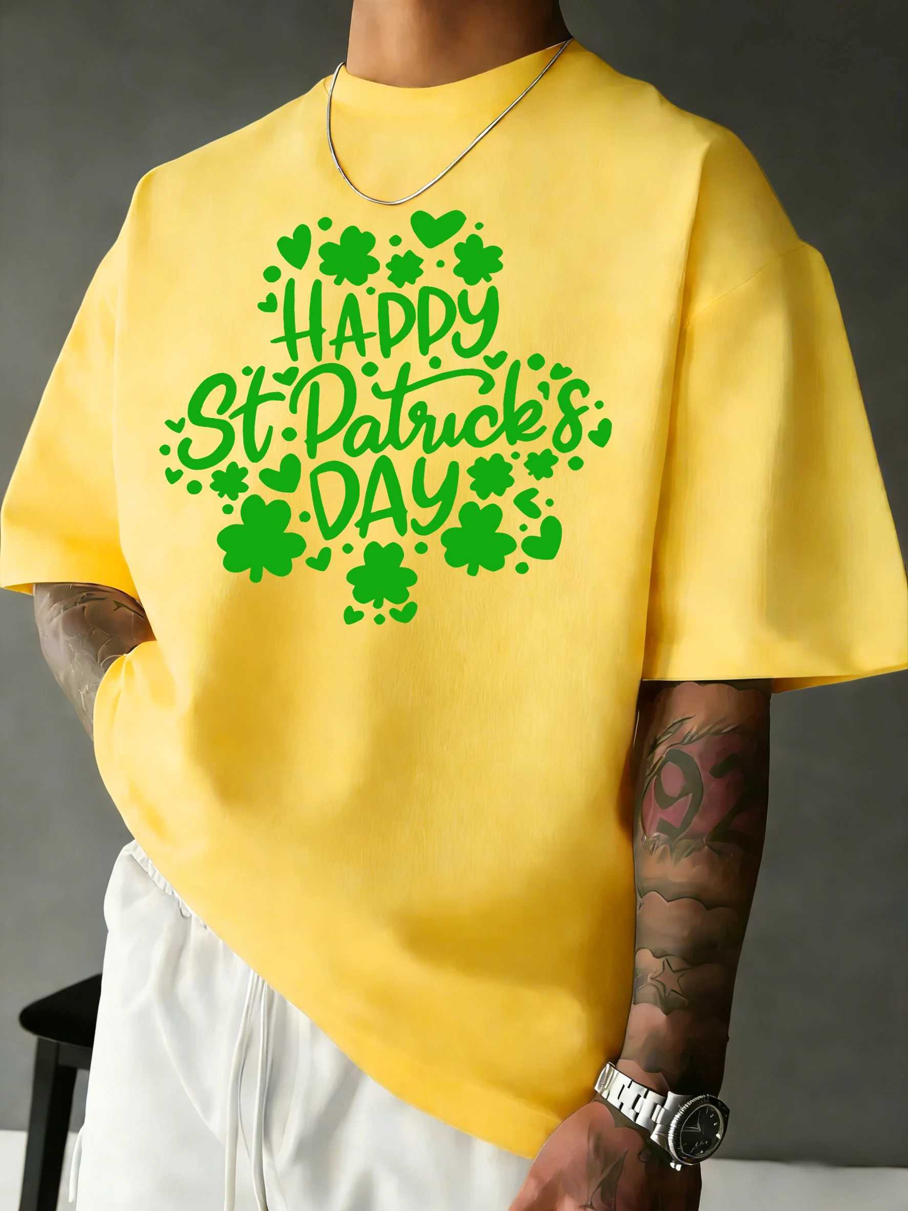 Happy St PatrickS Day Greenprinted Beach T Shirts Man Breathable Cotton T-Shirt Hip Hop Loose Tops All-Match Casual Clothing M260317